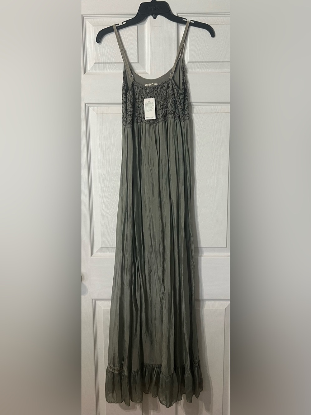 Women's Gray Green Maxi dress with lace and bead embellishments